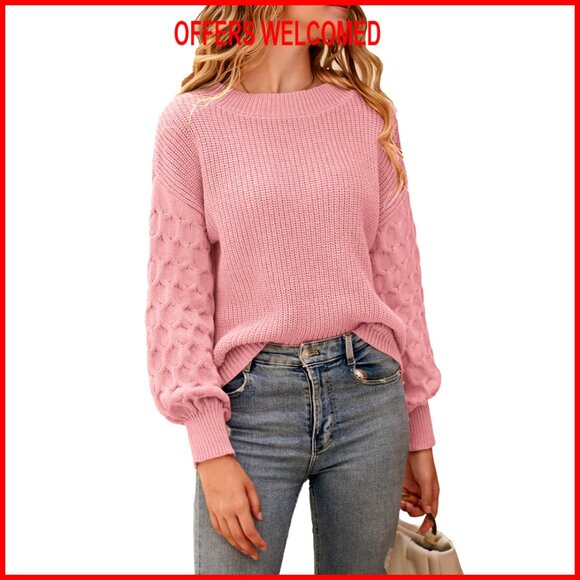 Sweaters - Chunky Knit Pullover Sweater, Loose Fit, Long Sleeve, Winter Casual Top